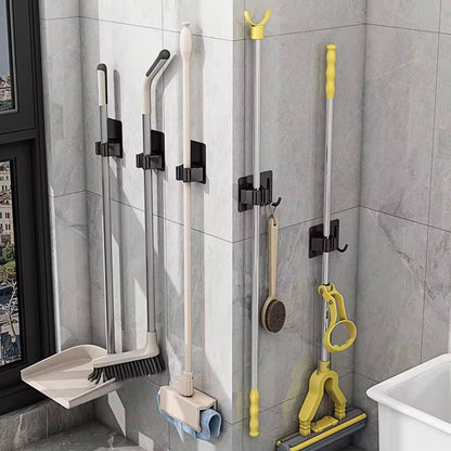 3pc Mop Holder Wall Mounted, Stainless Steel Self Adhesive Mop Broom Holder with Hooks