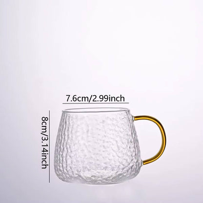 350 ml Hammer Patterned Glass Cups with a Gold Handle