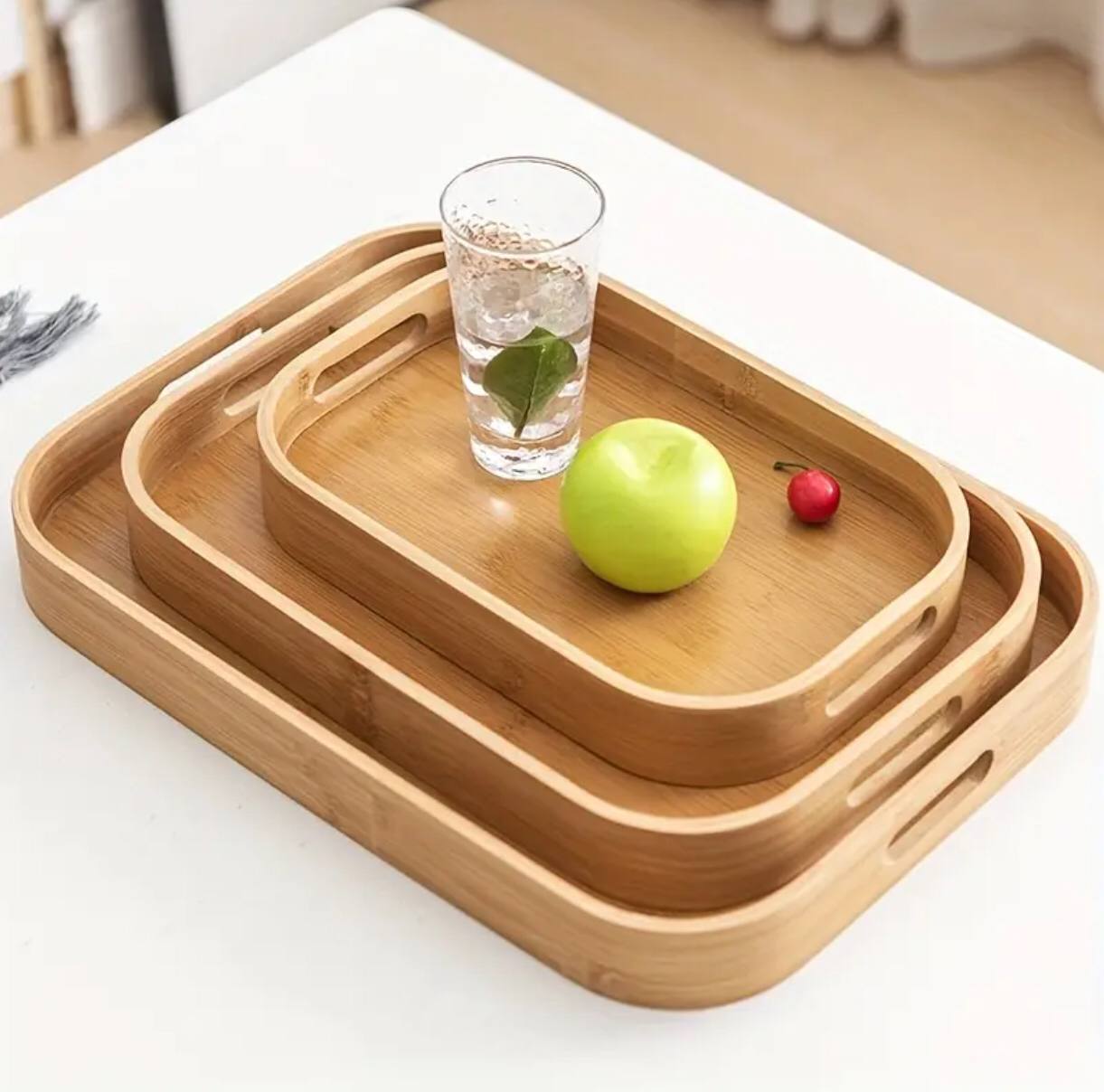 3 piece bamboo/wooden  tray set