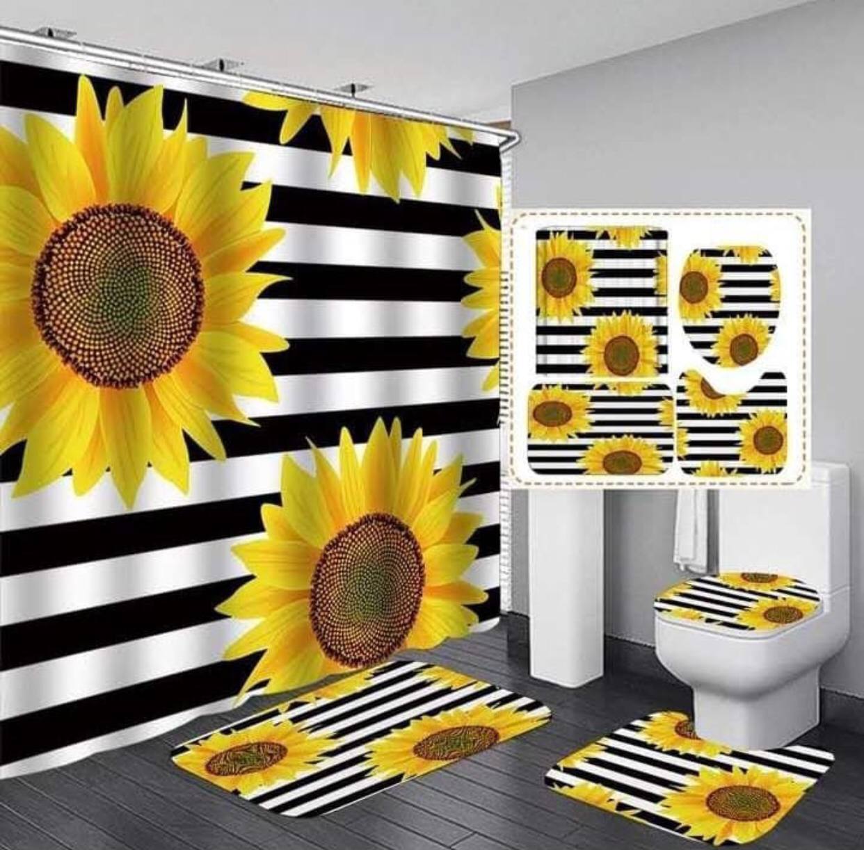 4 pcs set bathroom shower curtain set