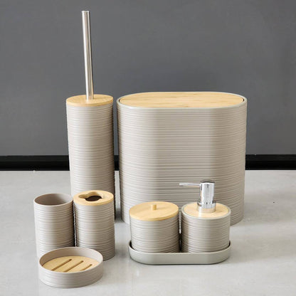 8PCS Luxury Bamboo Plastic Bathroom Accessories set