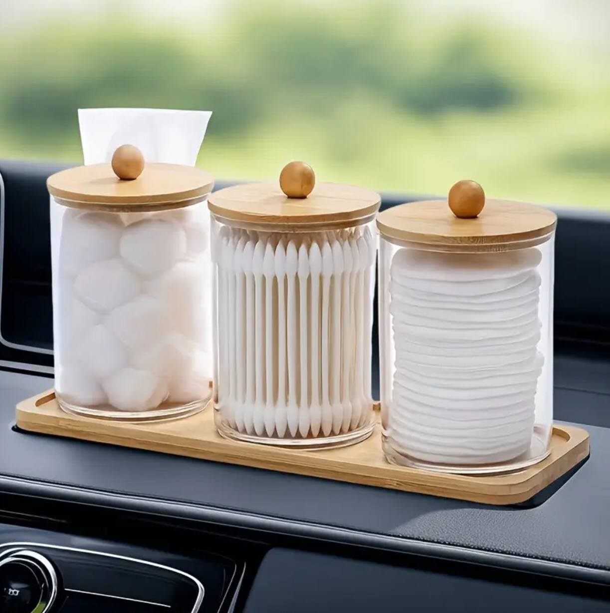 3pcs set acrylic swab storage organizer with Bamboo holder