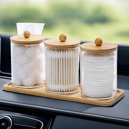 3pcs set acrylic swab storage organizer with Bamboo holder