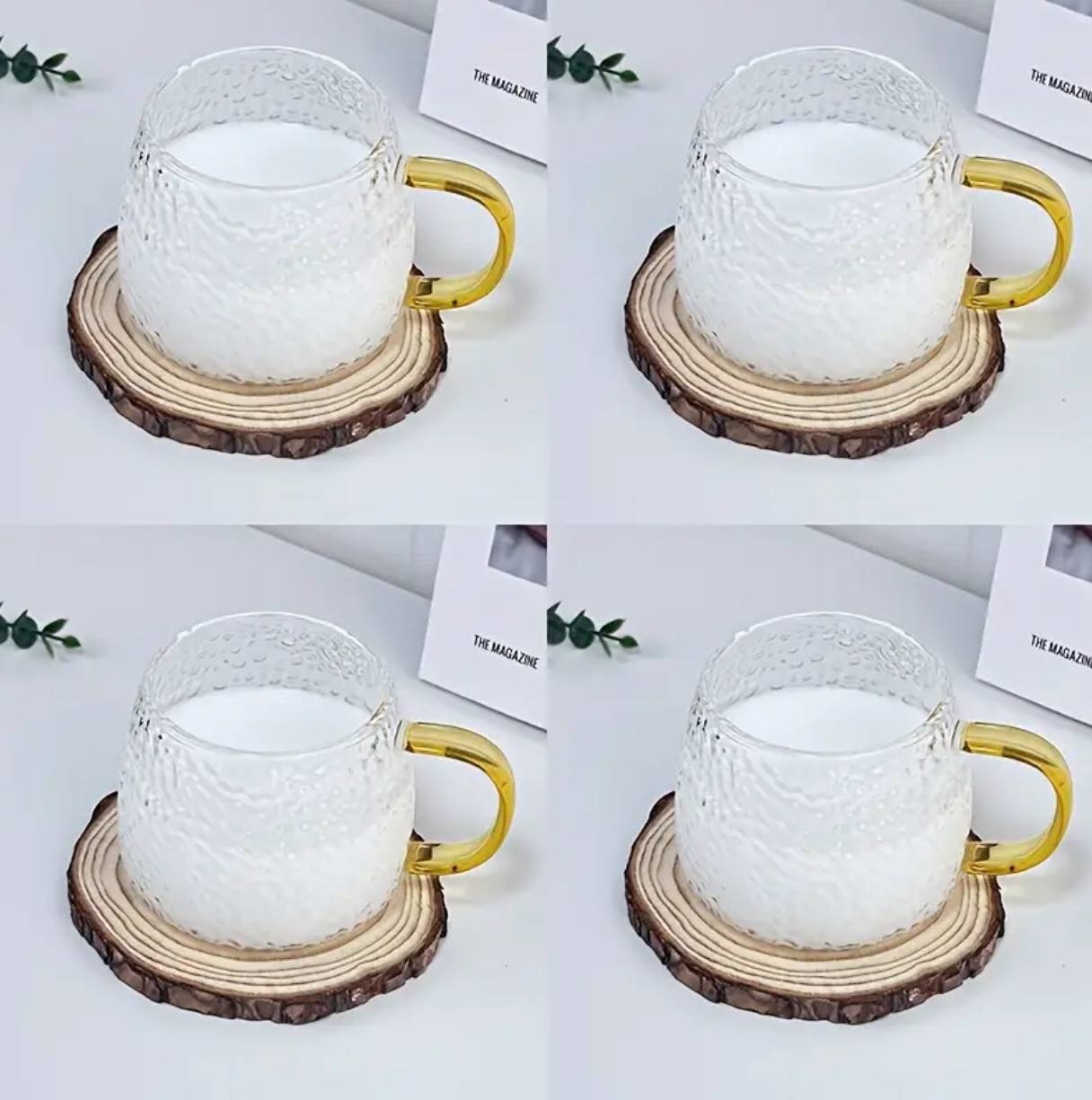 350 ml Hammer Patterned Glass Cups with a Gold Handle