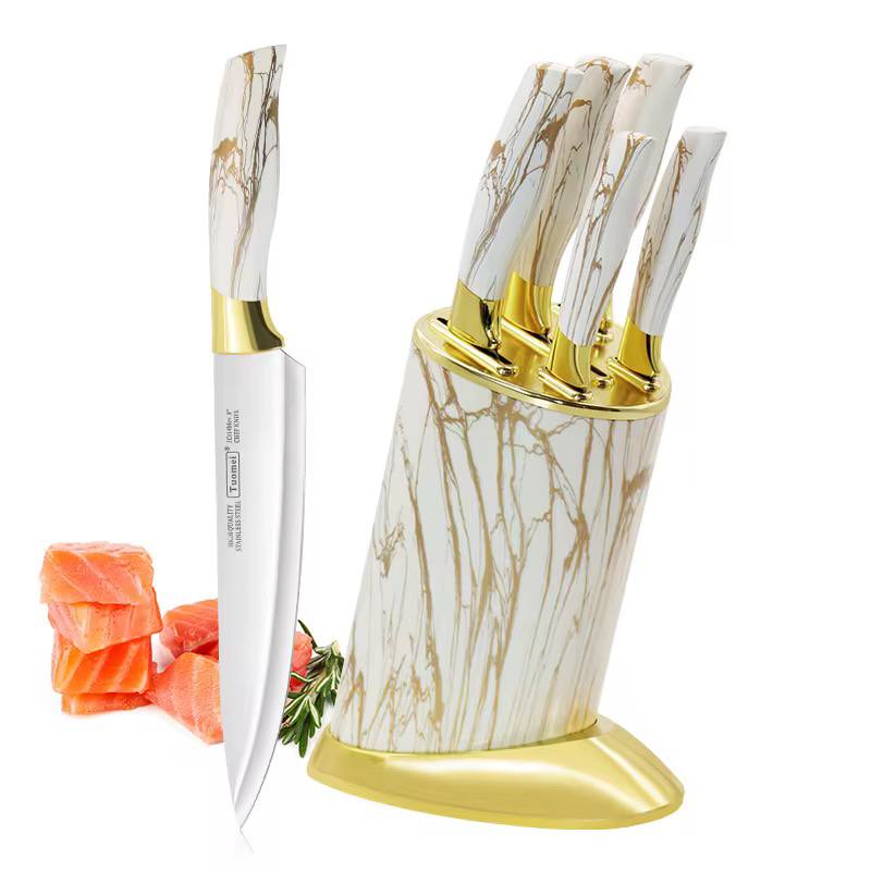 6pcs Kitchen Knife Sets with round stand and gold base