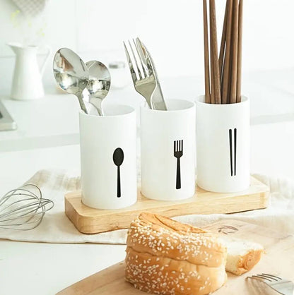 3pc cutlery organizer with oak base