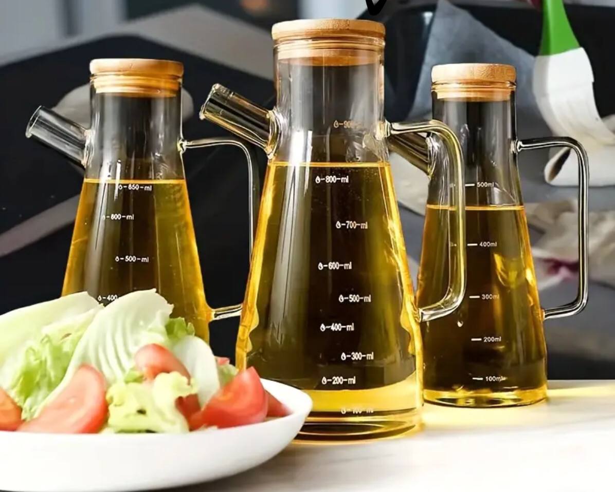 1000ml Glass Oil Bottle with Bamboo Lid