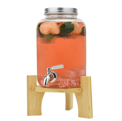 6L Ribbed Juice Dispenser with Bamboo Stand