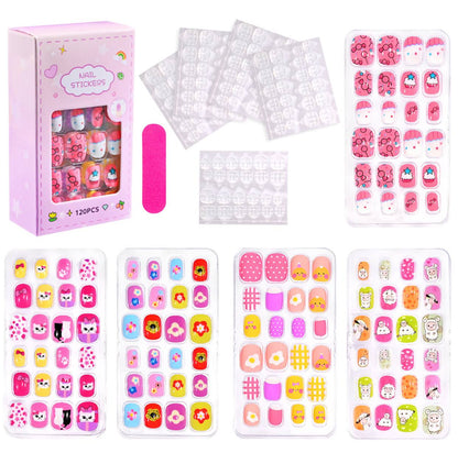 120/24pcs/box Kids Cartoon Pattern Wearing Fake Nails