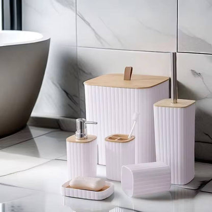 6pcs Eco-Friendly Plastic Bamboo washroom bathroom Accessories set.
