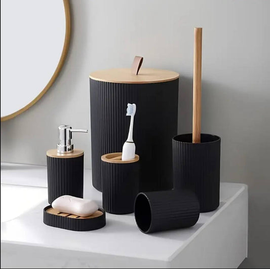 6 in luxury bathroom accessories set with bamboo lid
