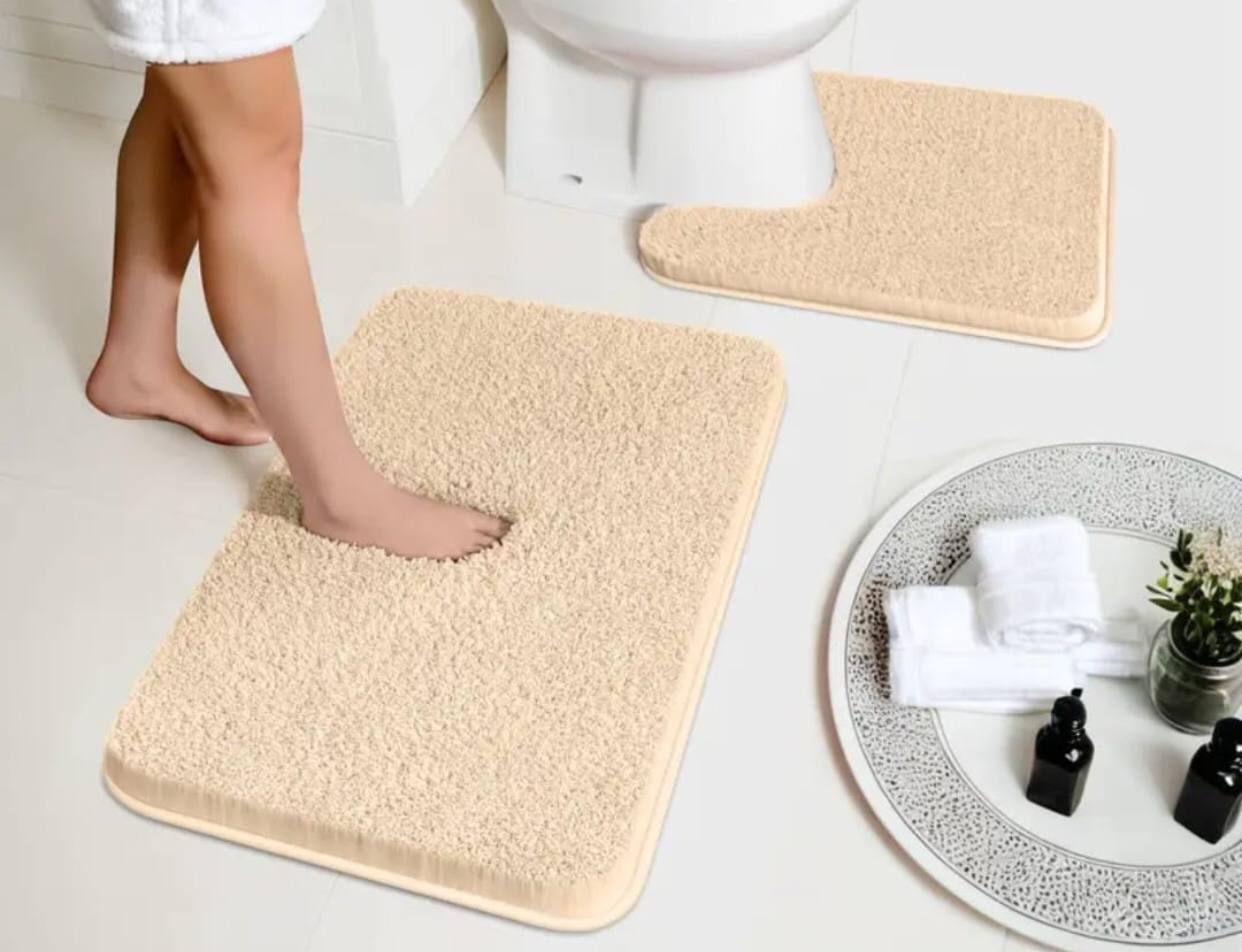 2pcs Ultra-Soft Plush Bath Mat Set