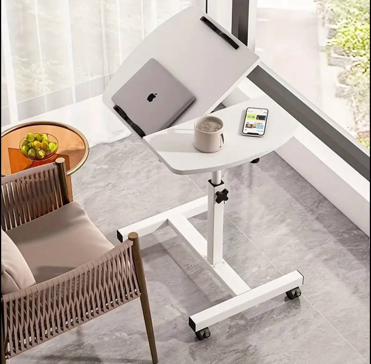 Adjustable Overbed Laptop Table with Wheels Multi-Purpose Rolling Bedside Table