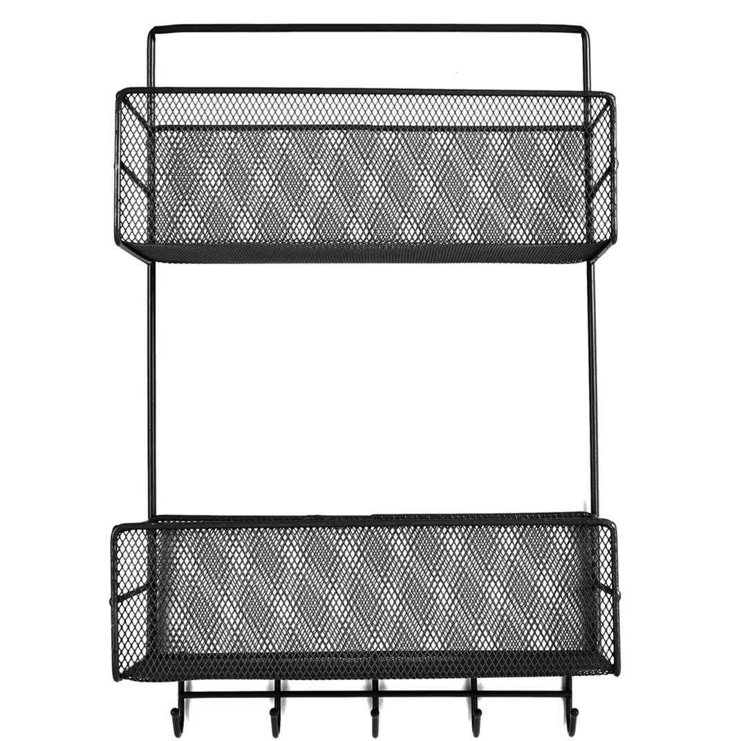 2 layer  wall-mounted  bathroom shelf shower shampoo rack with hooks
