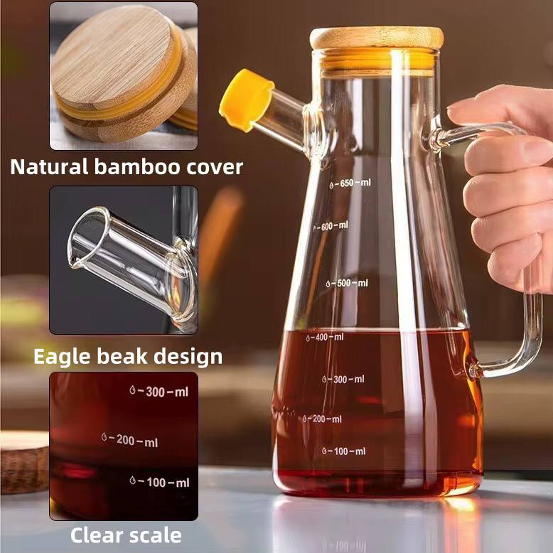 1000ml Glass Oil Bottle with Bamboo Lid