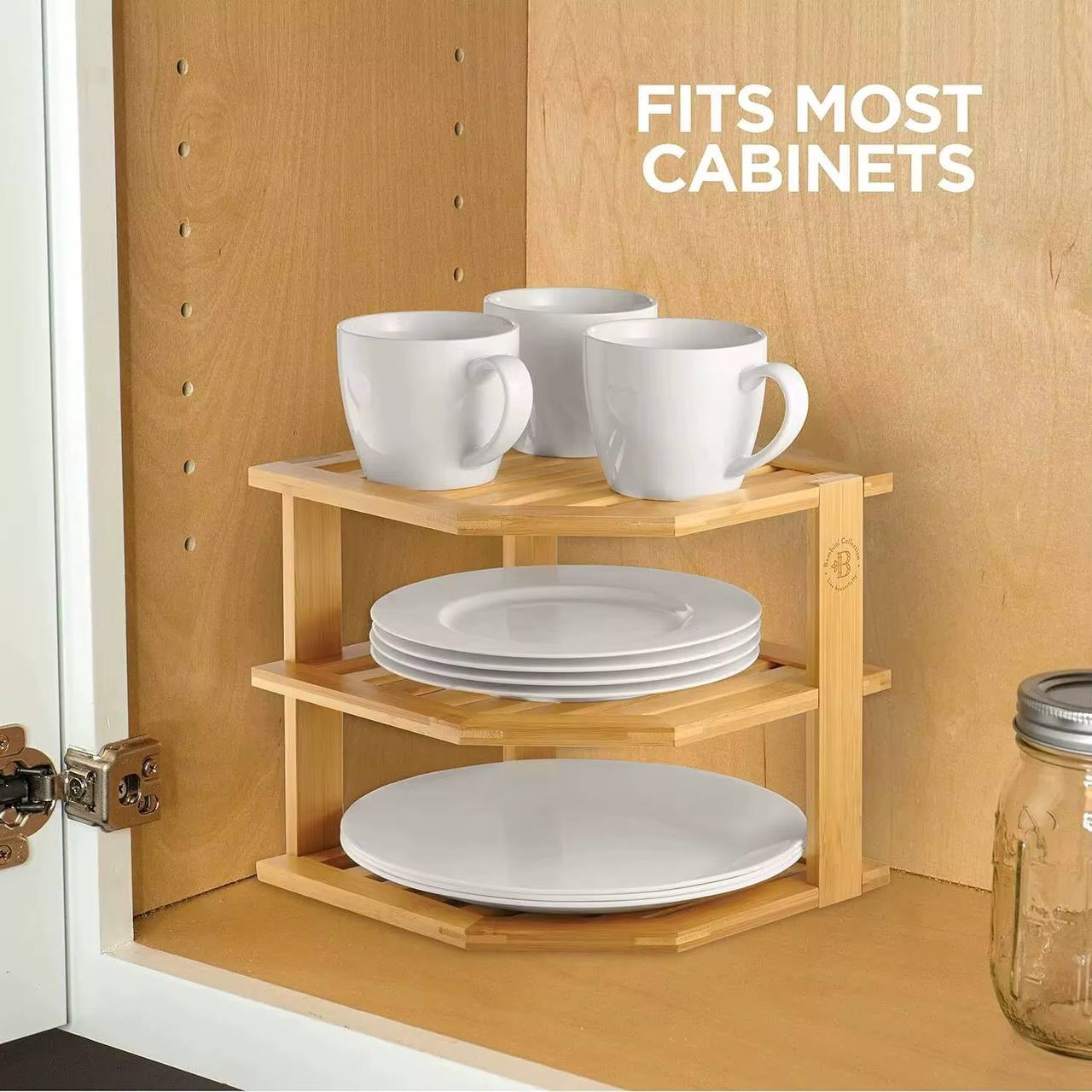 3 tier CORNER BAMBOO KITCHEN STORAGE SPICE RACK
