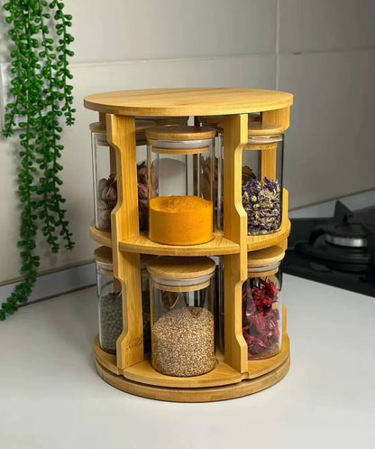 360 Degree Rotating Tabletop Spice Bamboo  Rack