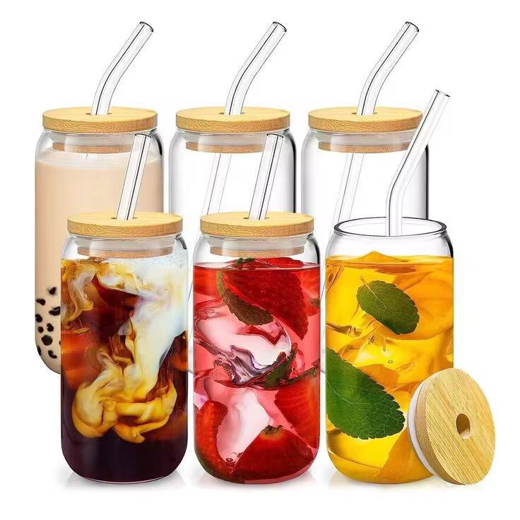 500ml Glass Cup With Lid and Straw
