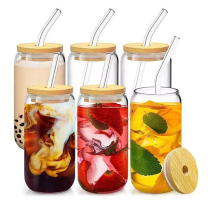 500ml Glass Cup With Lid and Straw