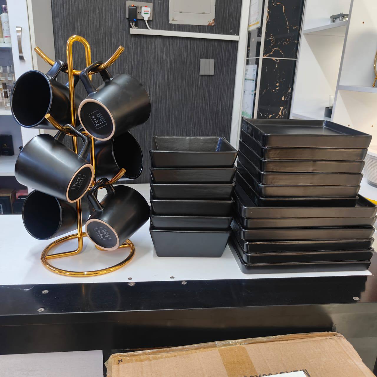 24pcs European style black dinner set