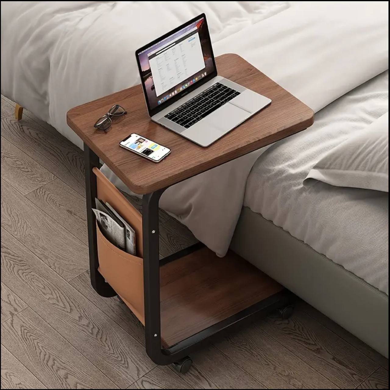 2 layer trolley side table with matching insert pocket