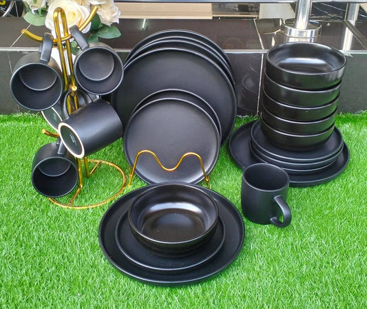 24pcs Black plain dinner set