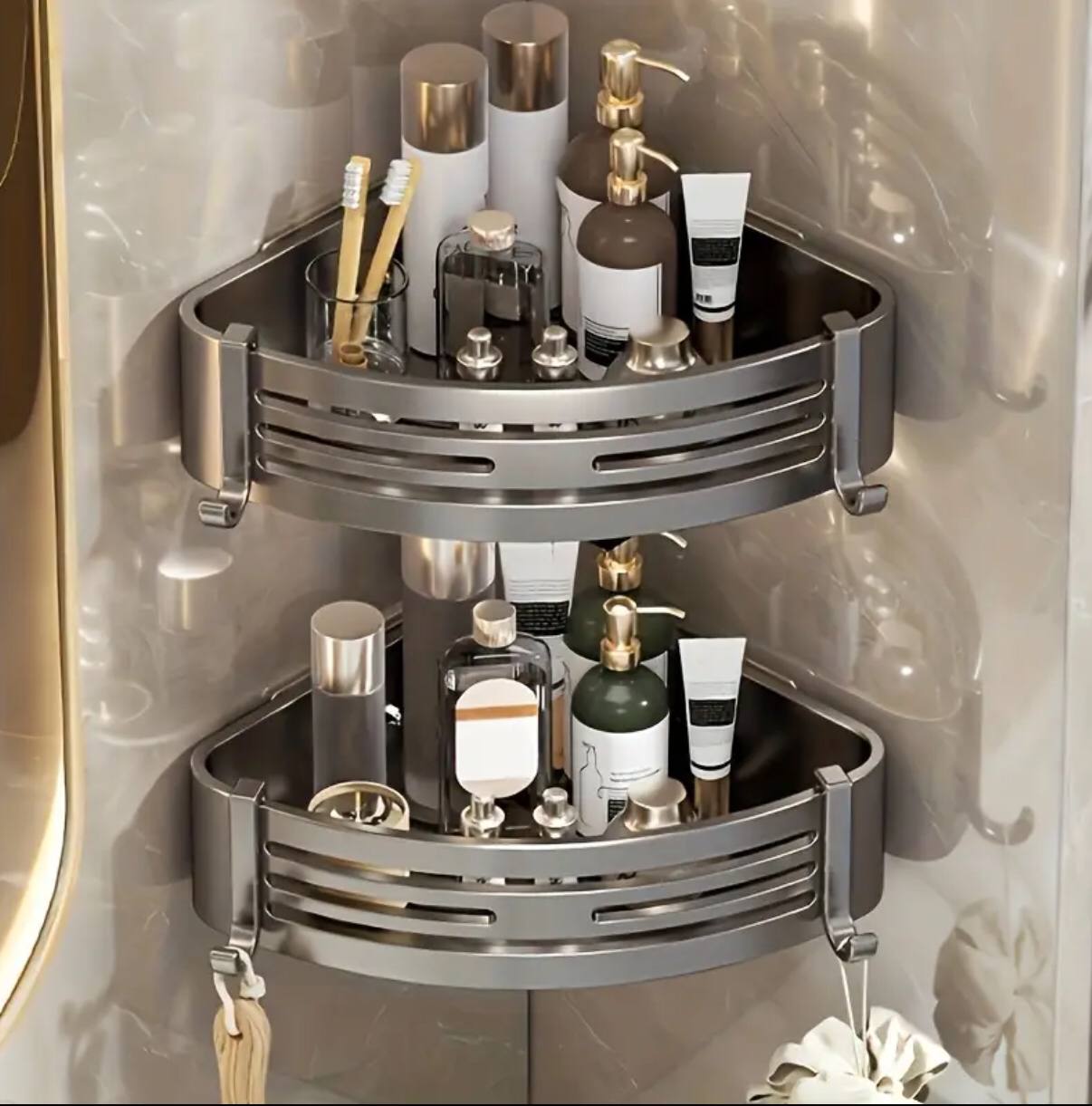 2pcs Corner Aluminum wall mounted Bathroom Shelf S
