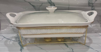 1.5L or 2L single ceramic round chaffing dish + burner and golden stand