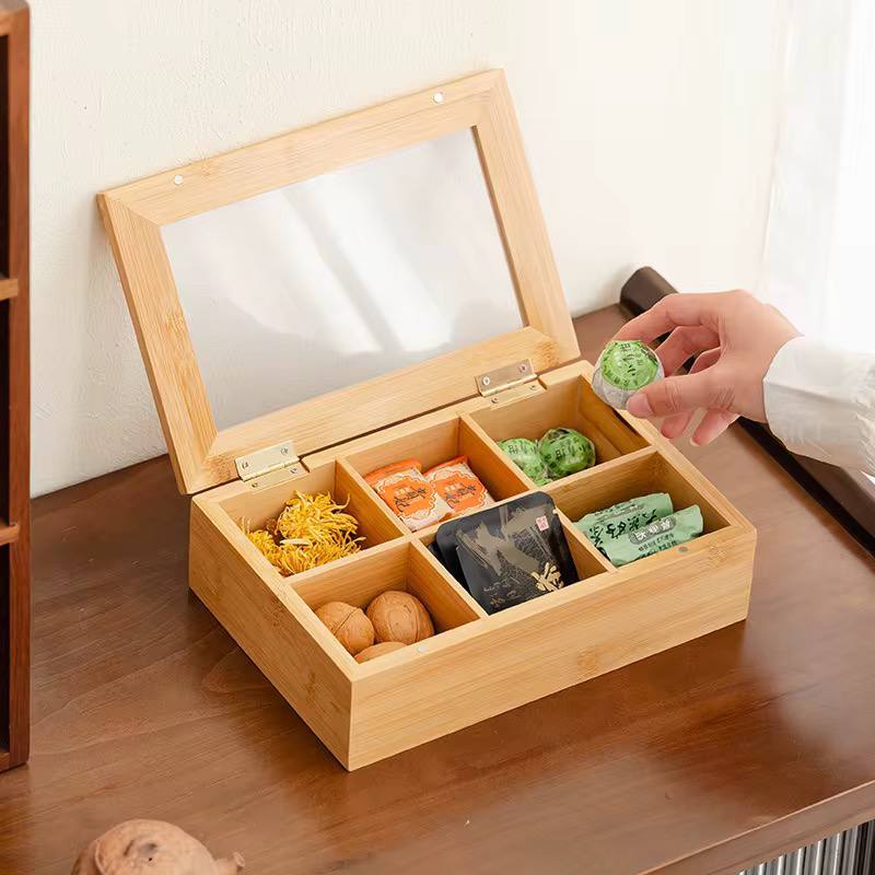 6 slots bamboo tea bags organiser