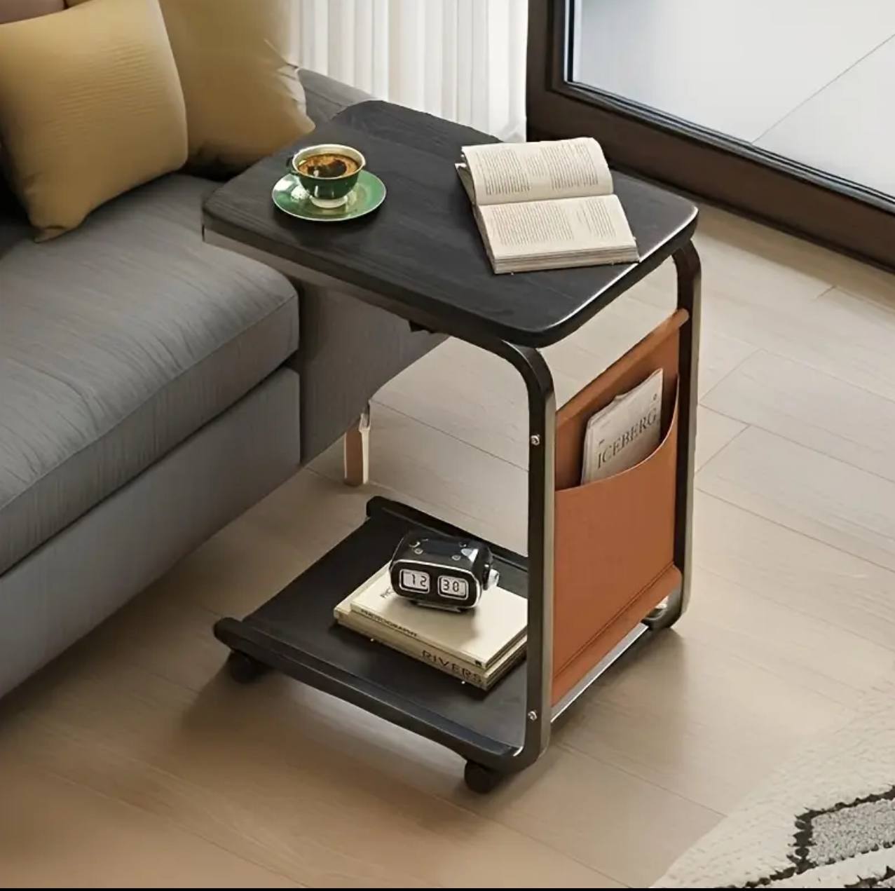 2 layer trolley side table with matching insert pocket
