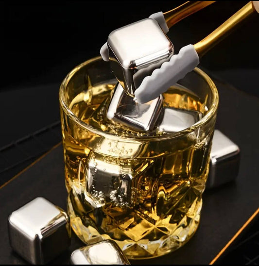 8pcs Stainless Steel Reusable Ice Cubes with Tong
