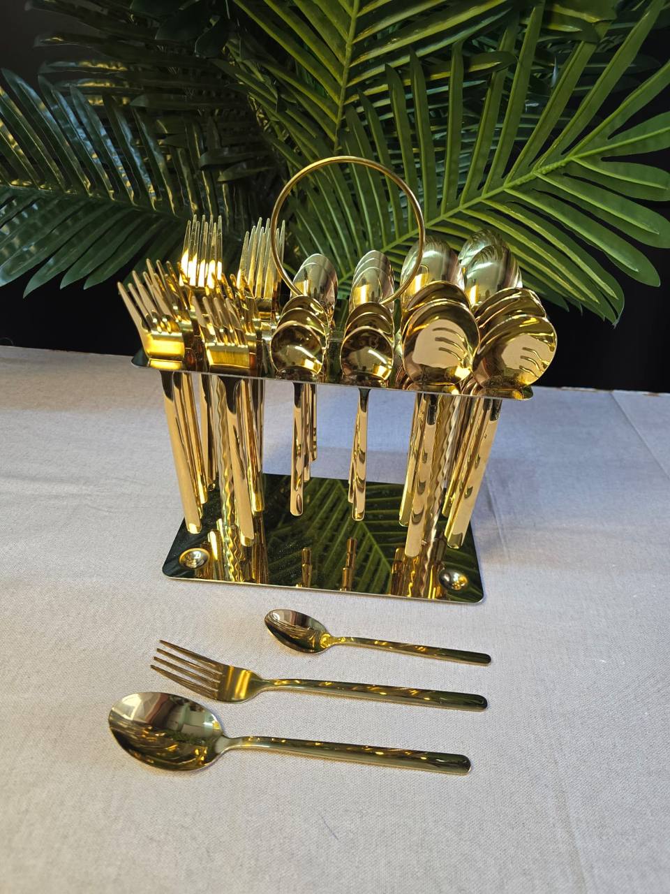 36pcs Gold Cutlery Set with Unique Stand