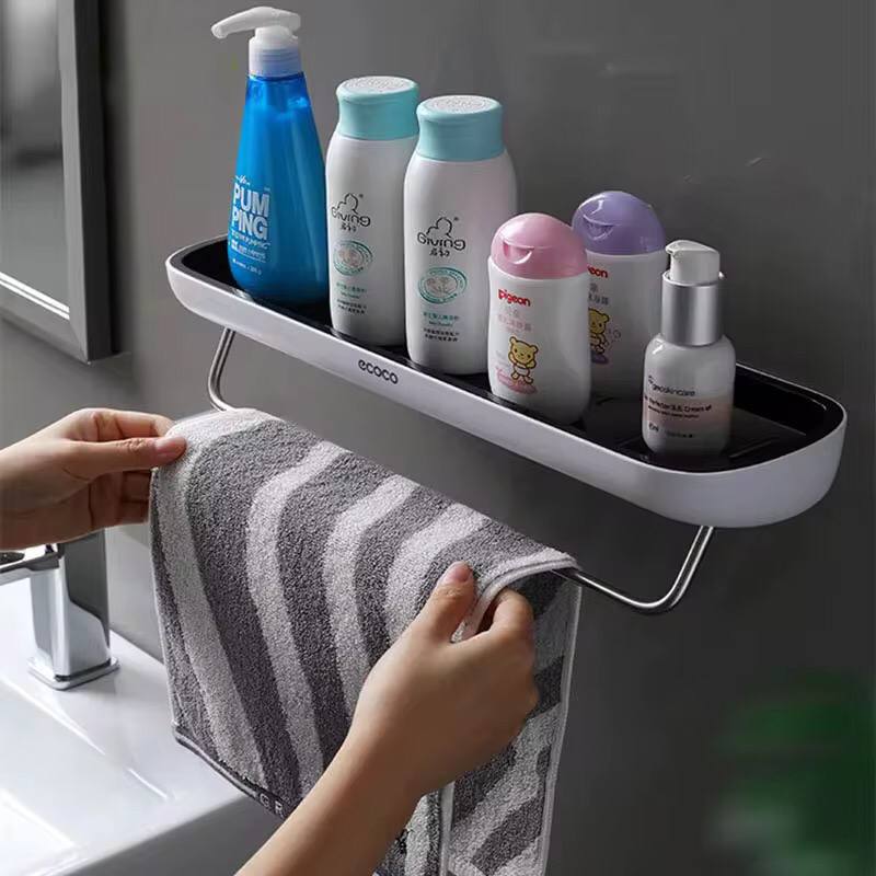 Wall mounted self adhesive shower caddy shelf with towel rail
