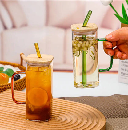 500ml broscillate  square glass with straw(coloured)