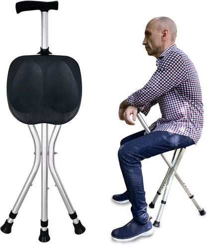 2 in 1 elderly walking stick cum stool