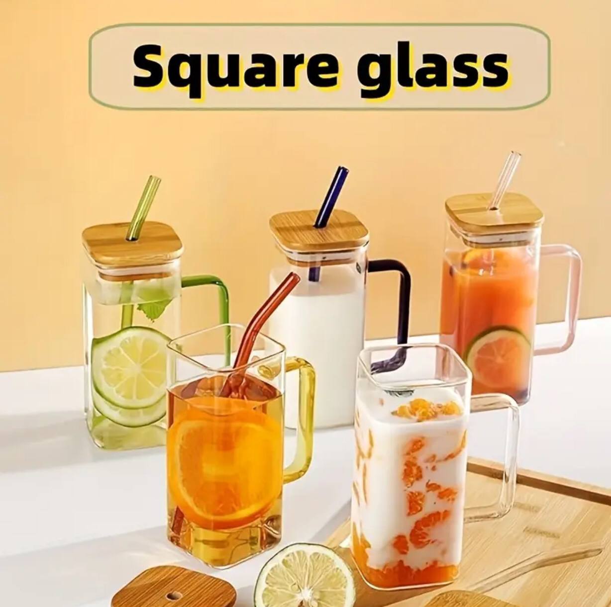 500ml broscillate  square glass with straw(coloured)