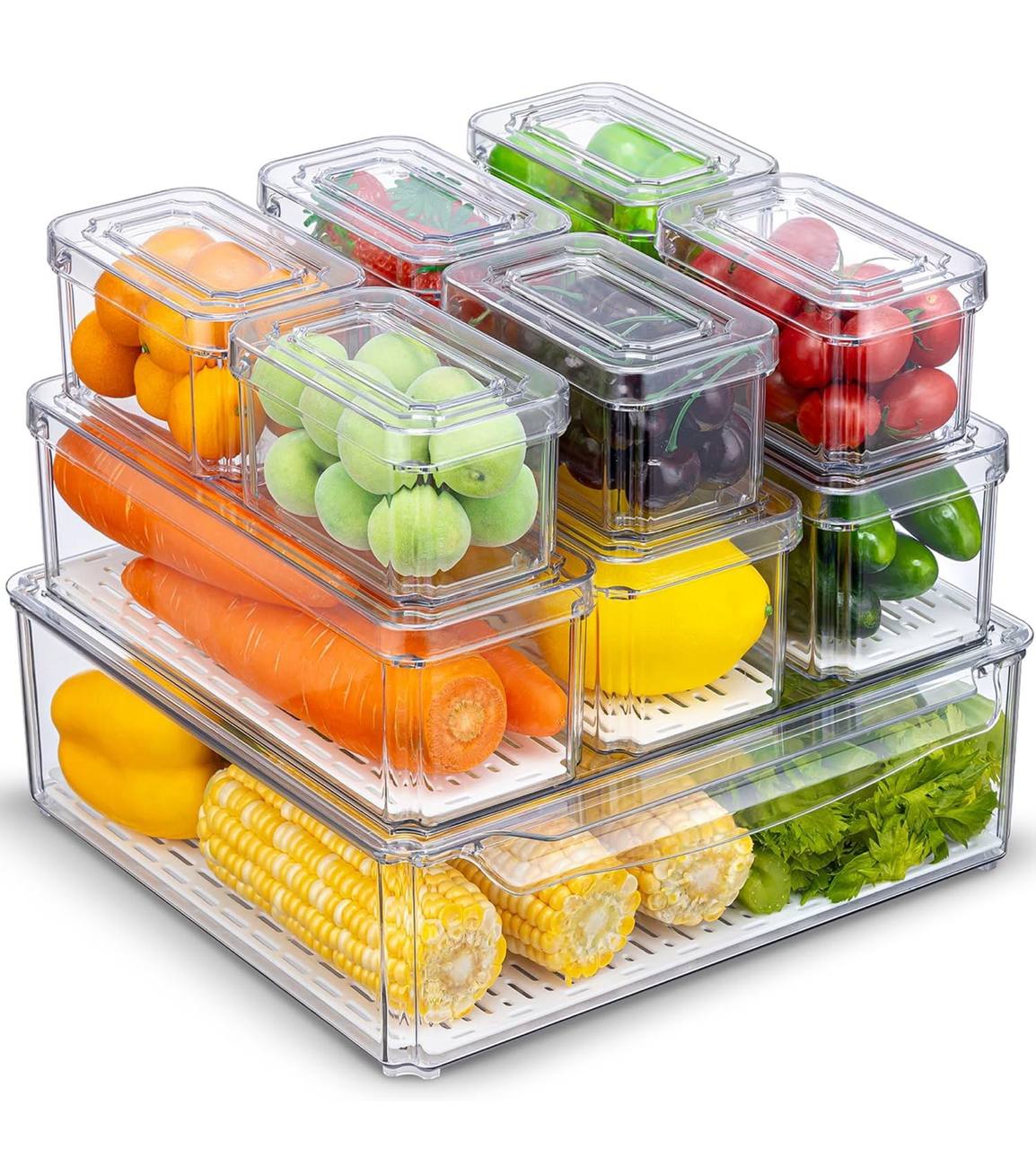 10 pcs BPA-Free Stackable acrylic Fridge Organizer Bins with Lids