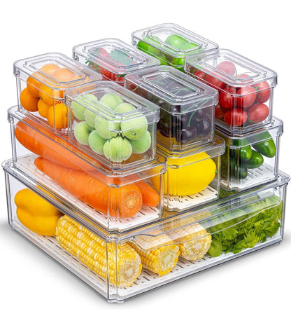 10 pcs BPA-Free Stackable acrylic Fridge Organizer Bins with Lids