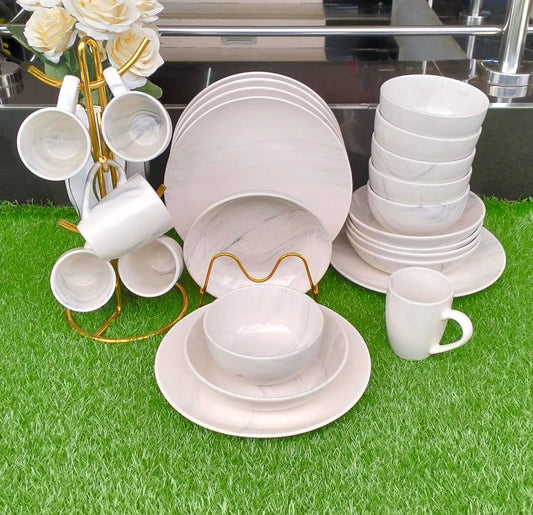 24pcs white-marble plain round dinner set