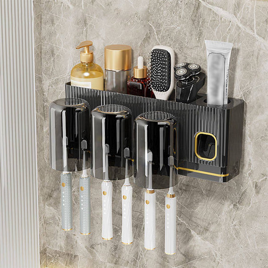 Acrylic Integrated inverted toothbrush holder, toothpaste dispenser, 3 cups bathroom organizer