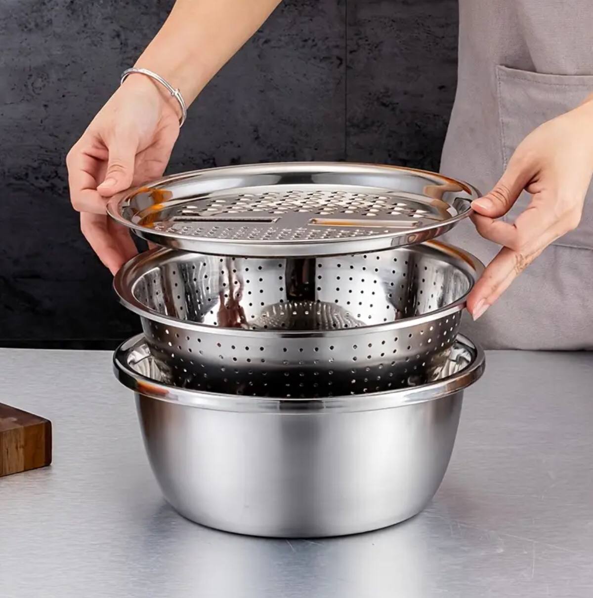26cm 4PCS  Set 304 colander Stainless Steel Bowl with Lid