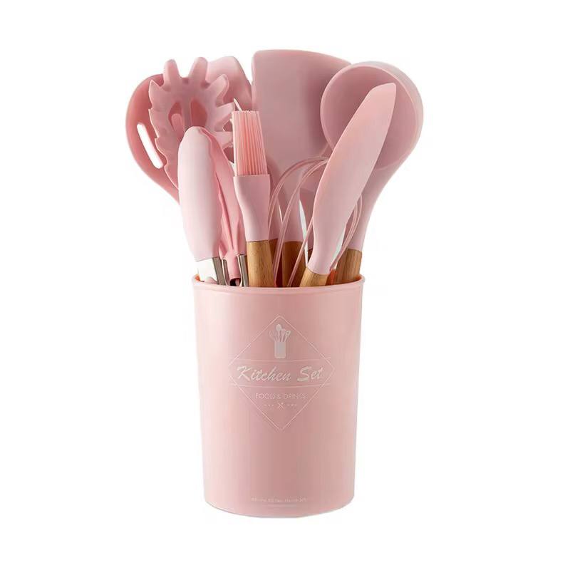 12 Pcs Silicone spoons set with wooden handle