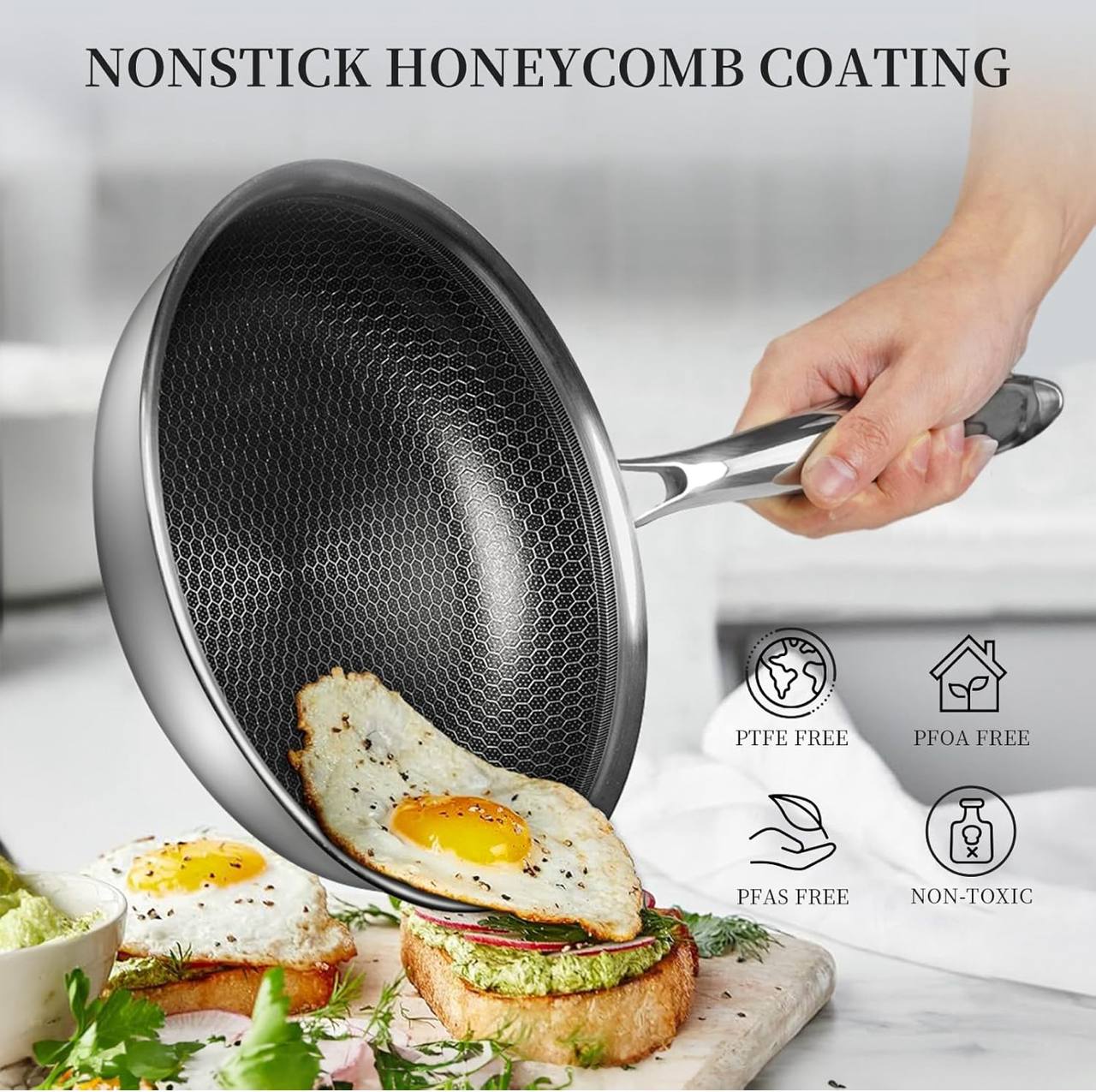 28cm Non-Stick Honeycomb Stainless Steel Frying Pan