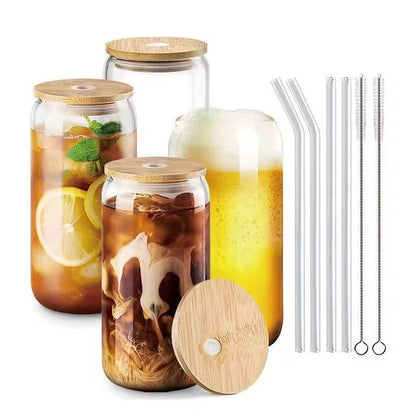 500ml Glass Cup With Lid and Straw