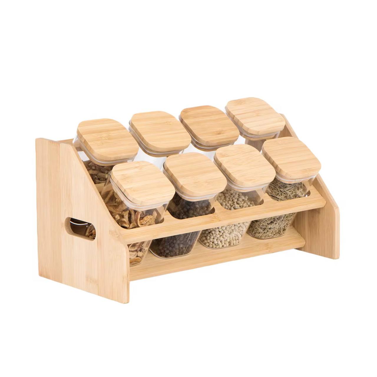 8pcs Classic style squared Borosilicate Glass Jar set