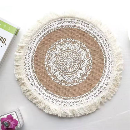 42 cm Boho woven jute dining placemats with silkscreen printing 6pcs