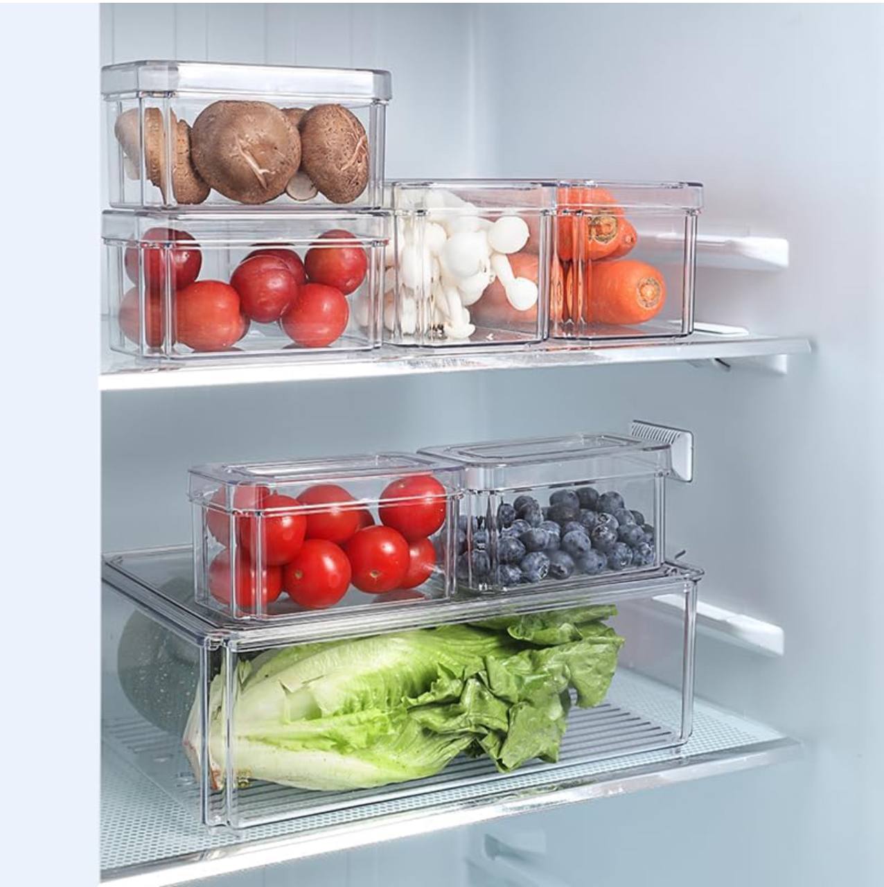 7 pcs BPA-Free Stackable acrylic Fridge Organizer Bins with Lids