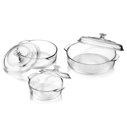 3pc(2.3l,1.5l,1ltr) Toughened Glass Microwave Dishwasher Safe Casserole with Lid Glass