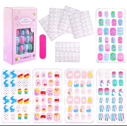 120/24pcs/box Kids Cartoon Pattern Wearing Fake Nails