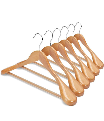 Wide Wooden Hangers (10 Pack)Glossy Finish Non slip Wooden Hangers